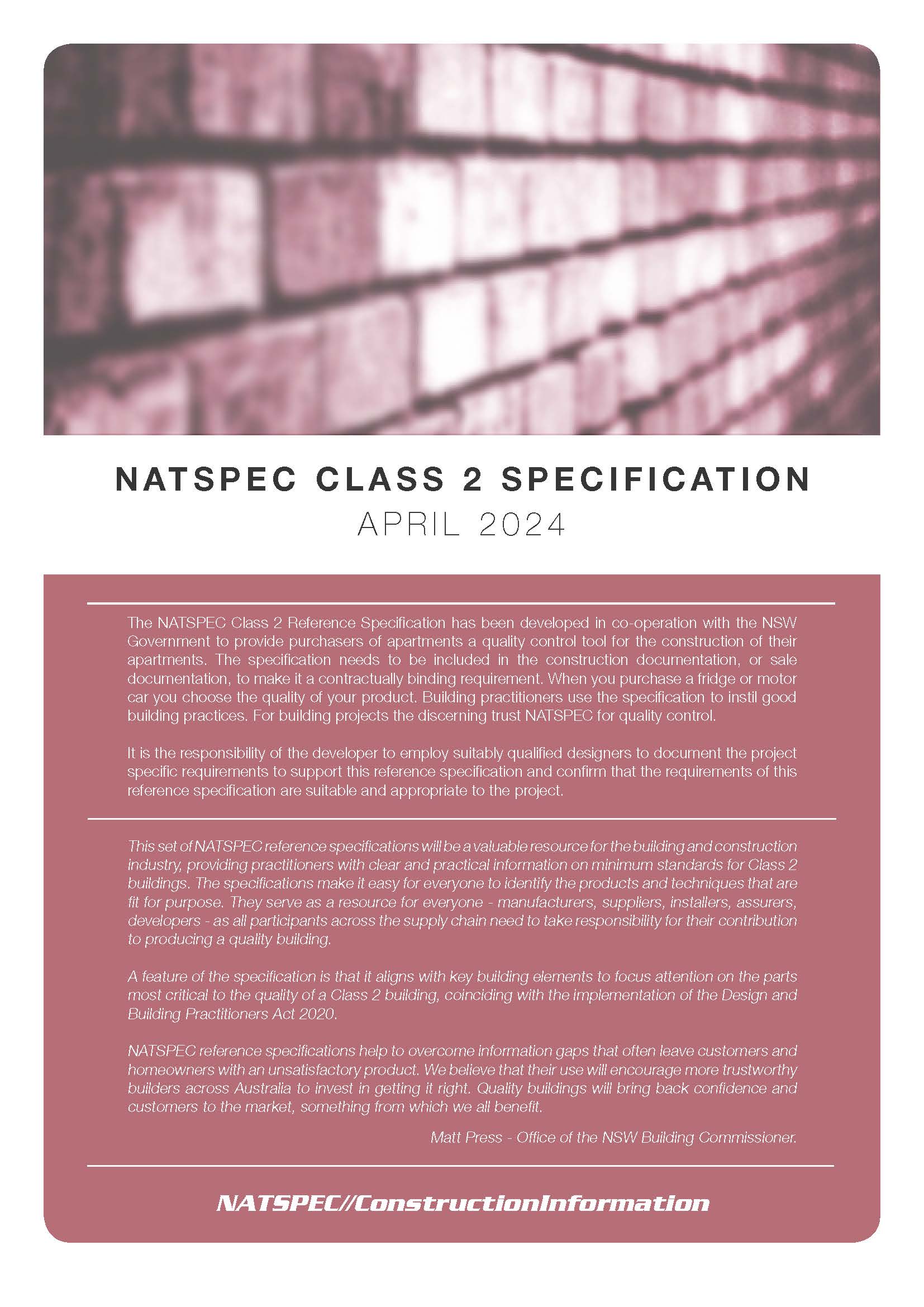 NATSPEC Class 2 Specification